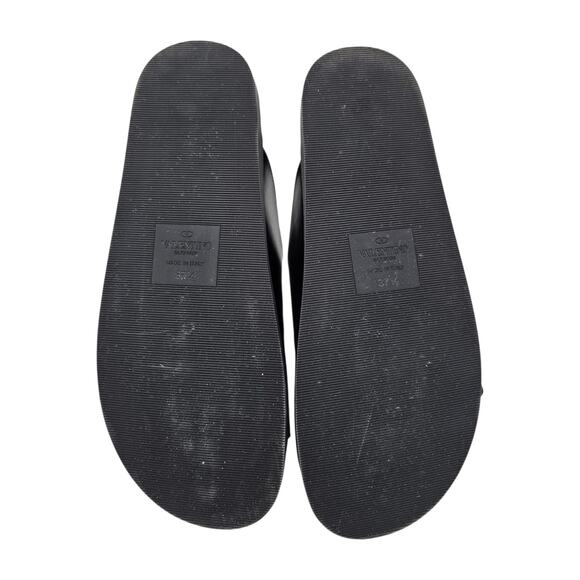 Valentino Garavani One Stud Flat Slide Sandal Black Leather Size 37.5 US 7.5 - Picture 8 of 10